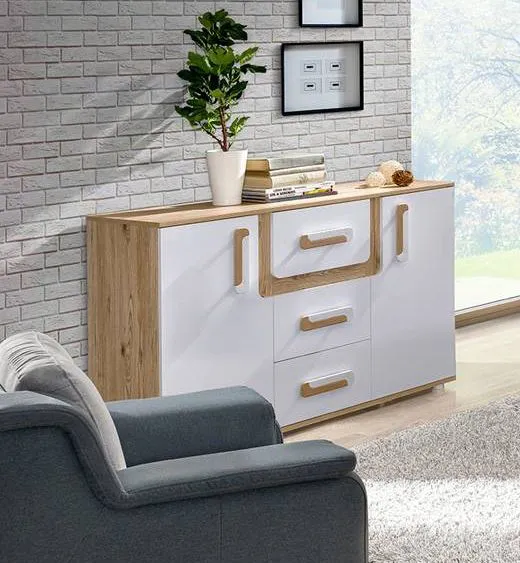 Camera dei ragazzi - Comodino Oskar 07, colore: rovere chiaro / bianco - 84 x 128 x 40 cm (A x L x P)