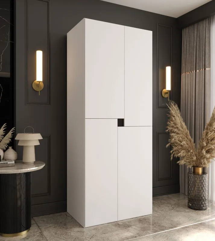 Armadio ad ante battenti "Marieta" 01, bianco, 4 ante, 3 scomparti, 1 barra appendiabiti, Sistema "Soft-Close", 80 x 52 x 203 cm