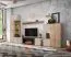 Parete attrezzata "Barnebasen" 02, color rovere Viking/cashmere, caminetto a bioetanolo, illuminazione a LED incl., sistema "push to open", 320 x 45 x 197 cm