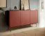 Cassettiera moderna con chiusura ammortizzata | 6 scomparti | Rosso ceramica/rovere | 83 x 144 x 37 cm | Design senza maniglie