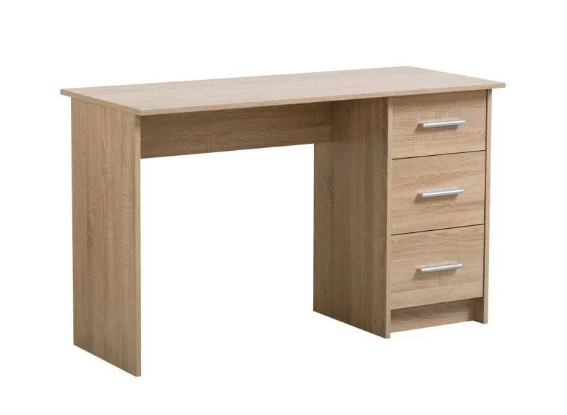 Scrivania Powar 01 | Rovere Sonoma | 3 cassetti | Maniglie grigie | 74,5 x 121 x 50 cm
