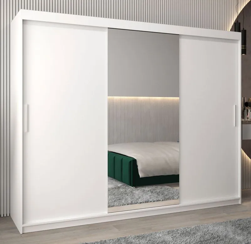 Armadio scorrevole Bisaurin 6B con specchio | Bianco opaco | 200 x 250 x 62 cm | Design moderno e funzionale