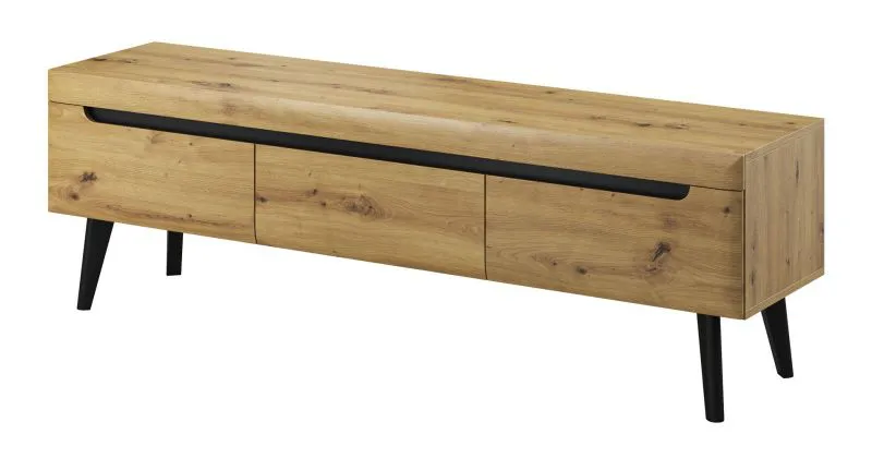 Mobile TV basso con 3 cassetti | Rovere Artisan e Nero | 50 x 160 x 40 cm | Design moderno Polmadie 03