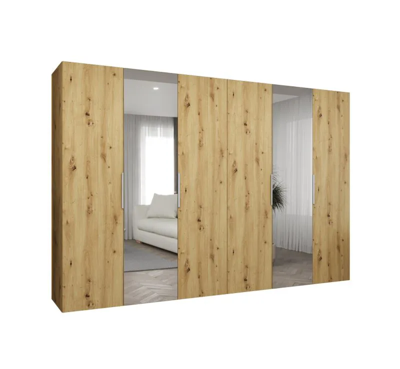 Armadio Korab 101 rovere Artisan | 2 ante a specchio | 4 barre appendiabiti | Sistema Soft-Close | 3 metri
