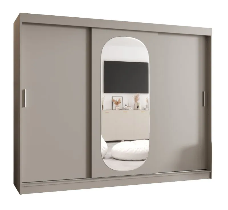 Armadio scorrevole 2,5 m cashmere | Specchio ovale | 10 scomparti | 2 barre appendiabiti | Moldoveanu 24