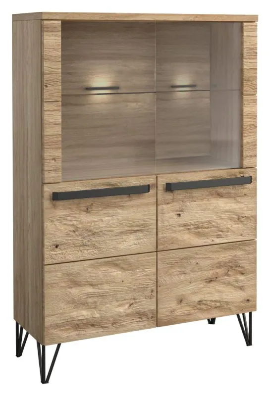 Vetrina moderna "Buzet" 05 | Rovere e nero | Parzialmente massello | 140 x 94 x 40 cm