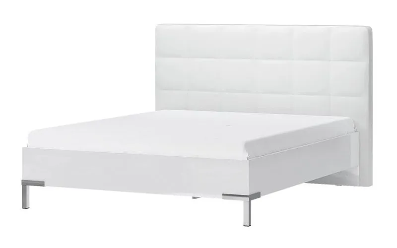 Letto matrimoniale king size Afega 07 | Bianco lucido | 180 x 200 cm | Testiera alta in ecopelle | Design moderno