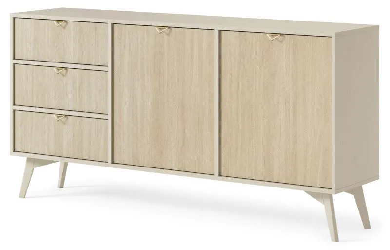 Credenza Crewe 09 beige/rovere | 3 cassetti | 2 ante | 80x158x38 cm | Stile moderno