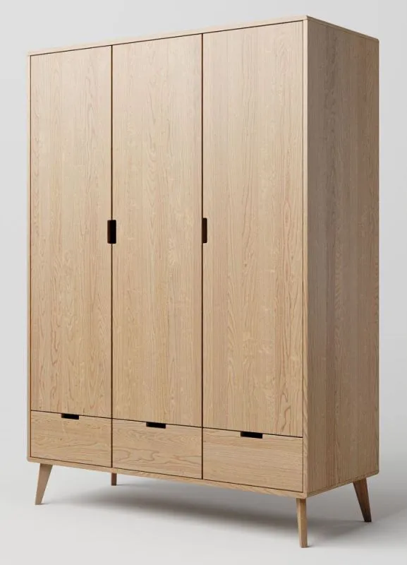 Armadio guardaroba "Aurornis" 06 | Rovere massiccio naturale | 200 x 142 x 60 cm | 3 ante e 3 cassetti