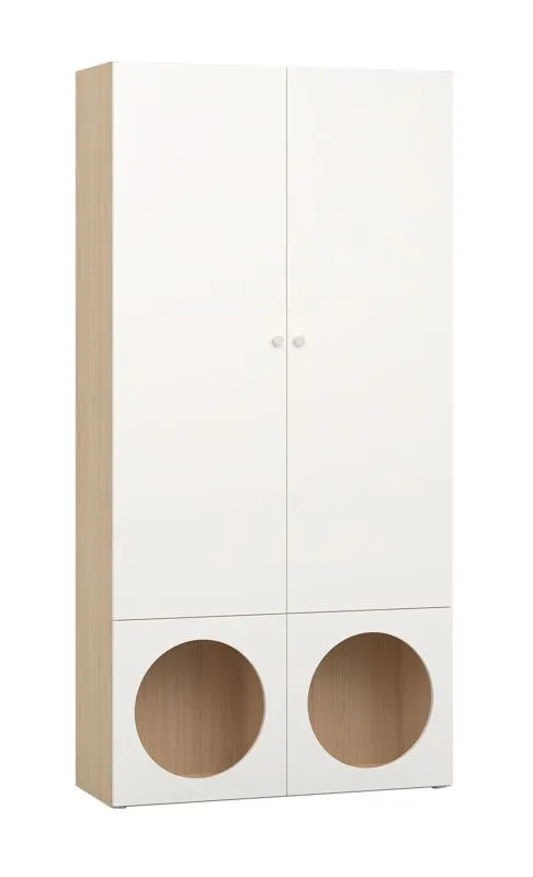 Libreria quattro ante Aenna 40 | Bianco e Rovere | 202,5 x 100,5 x 35 cm | Otto scomparti | Piedini regolabili | Robusta