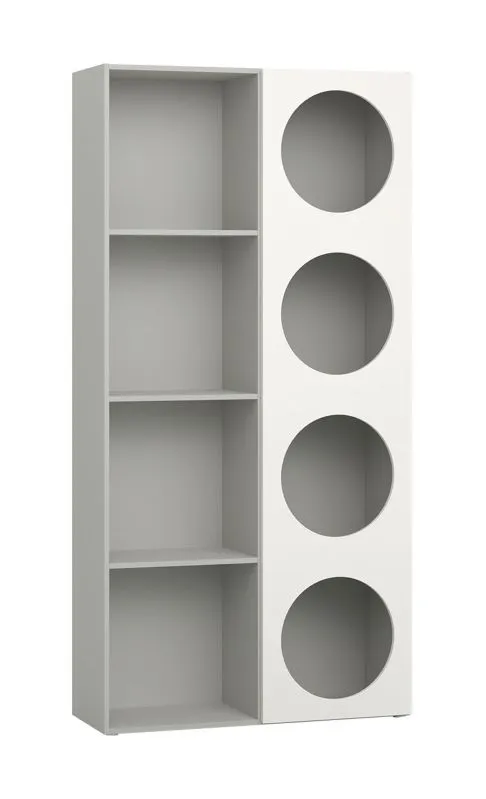 Libreria moderna Aenna 48 bianco/grigio | 1 anta | 8 scomparti | maniglie bianche | 202,5 x 100,5 x 35 cm | piedini regolabili