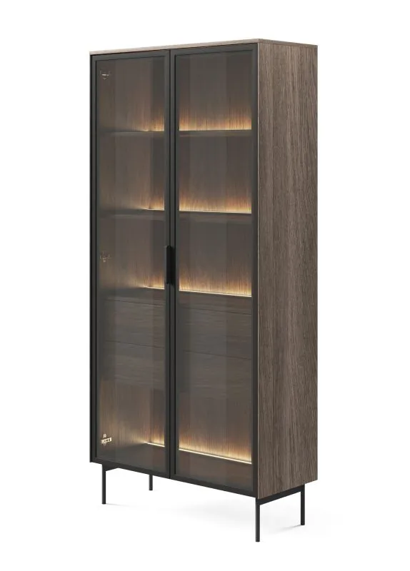 Vetrinetta moderna "Chaabane" 01 | Rovere Dunin e nero | 2 ante vetro | LED integrato | 194,5 x 91,5 x 39 cm