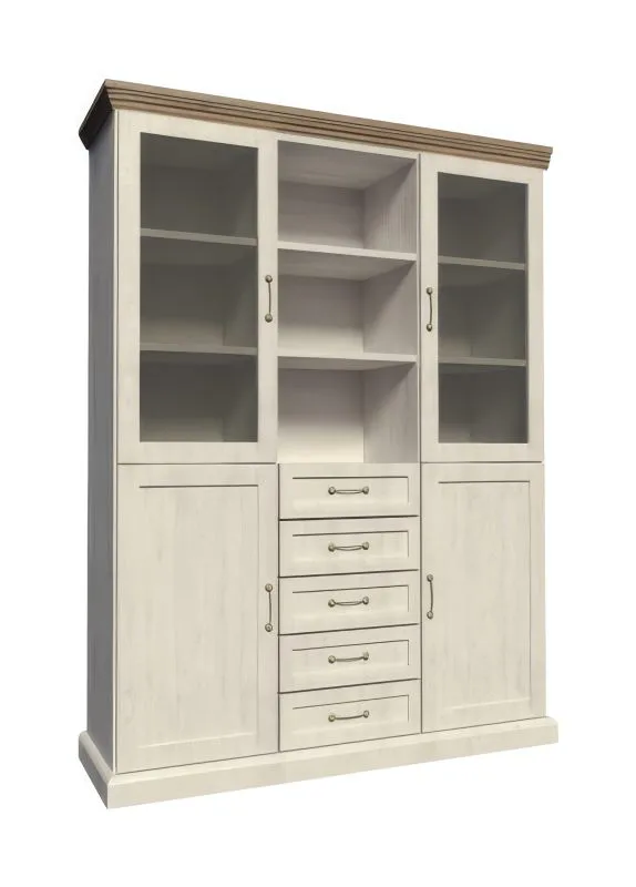Vetrina Badile 05 | Bianco pino e marrone | 187 x 127 x 39 cm | Stile country e dettagli rustici