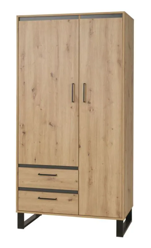 Armadio ante battenti Kanel 02 | Rovere e antracite | 195 x 100 x 51 cm | Design moderno e pratico