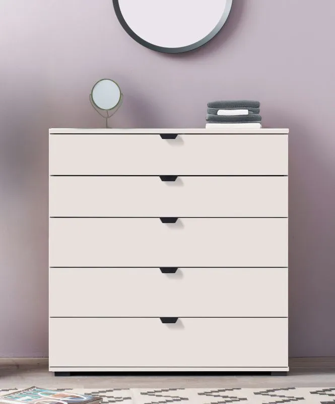 Cassettiera Pecini 01 | Bianco con dettagli neri | 5 cassetti | 95 x 90 x 40 cm