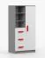 Armadio battente Smolikas 37 | Bianco/Grigio | 7 scomparti, 3 cassetti | Maniglie rosse | 159 x 80 x 40 cm