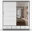 Armadio scorrevole Lusatian 19 | Bianco/Grigio | Specchio frontale | 12 scomparti, 3 cassetti | 218 x 203 x 61 cm