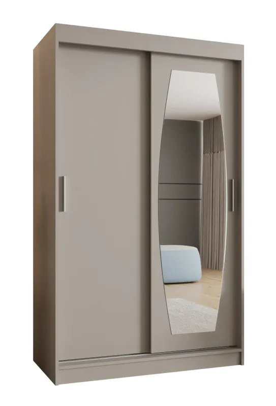 Armadio scorrevole Musala 08 | Cashmere | 1,2 m | Specchio integrato | 5 scomparti | 2 barre appendiabiti