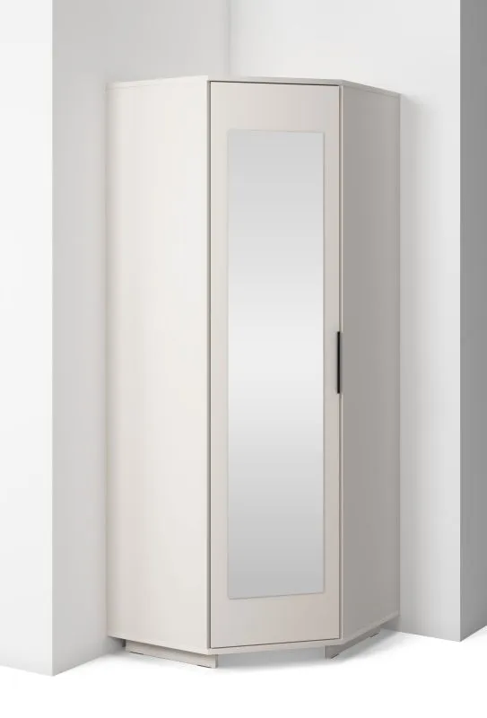 Armadio angolare "Boquilla" 13, color cashmere, 1 anta a specchio, 5 scomparti, 2 barre appendiabiti, funzione"push-to-open", 43 x 38 x 185 cm