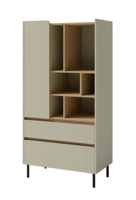 Scaffale Fricourt 06 con 2 cassetti | Verde menta e rovere scuro | 165 x 80 x 40 cm | 9 scomparti | Finitura professionale