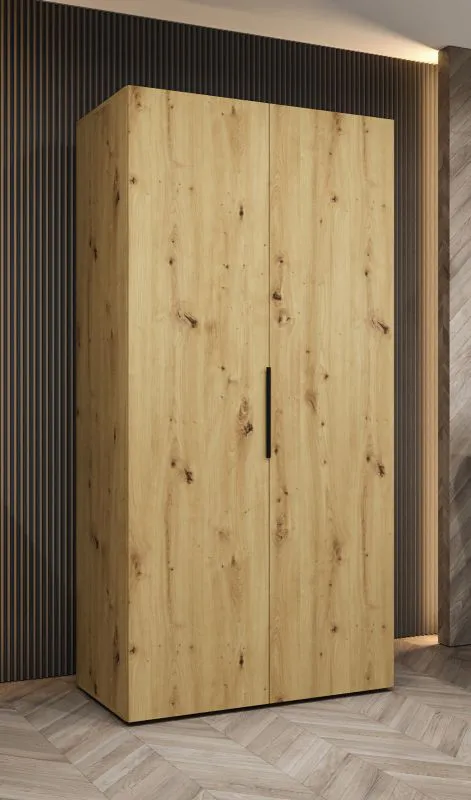 Armadio battente Korab 01 | Rovere Artisan | 2 ante | Maniglie nere | 1 m | Soft-Close