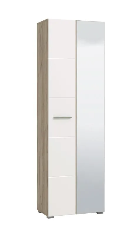 Guardaroba Kove 01 | Rovere grigio e bianco lucido | Specchio | 4 scomparti | 192,5 x 60 x 35,5 cm