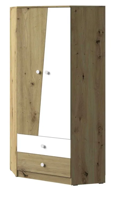 Armadio angolare camera da letto | Rovere e bianco opaco | 190 x 87 x 87 cm | Design moderno e funzionale