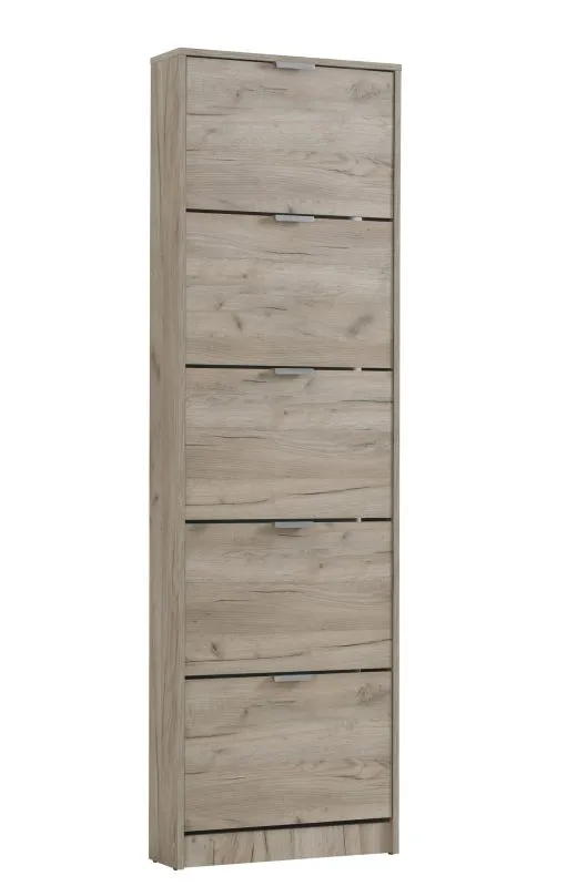 Scarpiera verticale salvaspazio 5 ante | Rovere grigio moderno | Maniglie grigie | 191,5 x 58 x 18 cm | Serie Veliko 07