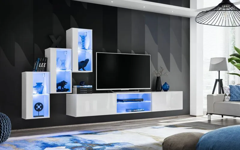 Pensile Volleberg 17 bianco | 3 elementi | 120 x 210 x 40 cm | Apertura push-to-open
