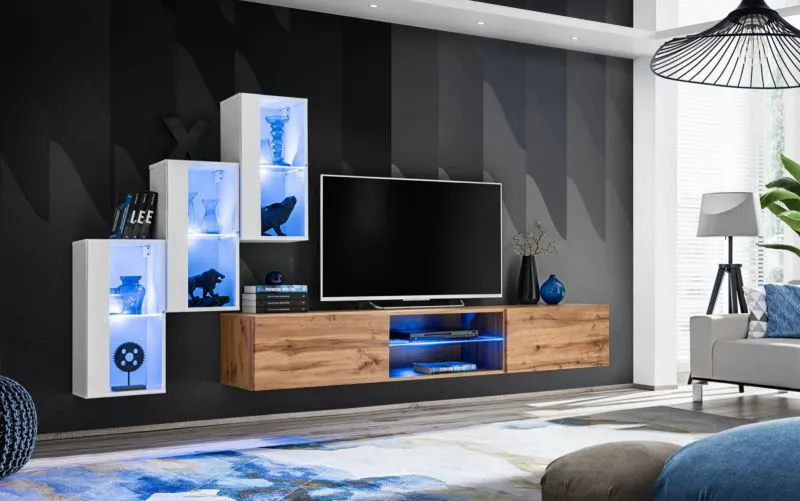 Pensile moderno Volleberg 28 | Bianco e Rovere Wotan | 120 x 210 x 40 cm | 5 ante