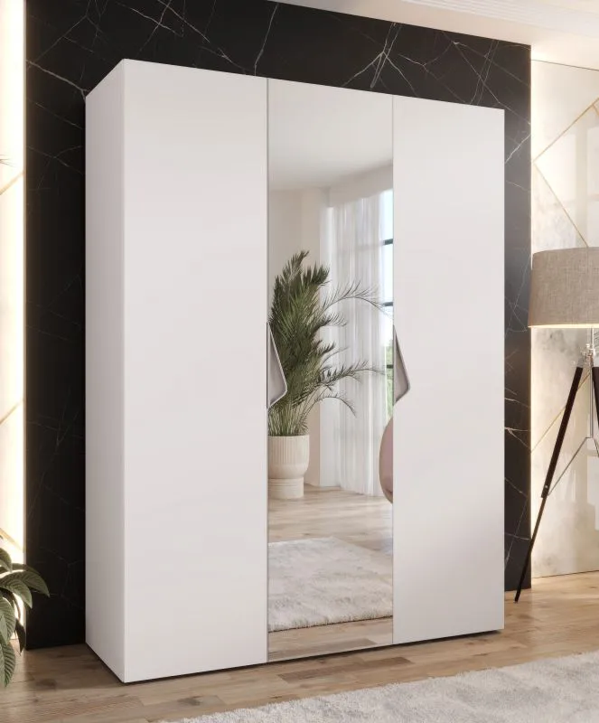 Armadio con ante a specchio "Zainab" 08, bianco, maniglie: cashmere, 1 anta, 2 scomparti, 2 barre appendiabiti, Sistema "Soft-Close", bordi in ABS, 150 x 52 x 202 cm