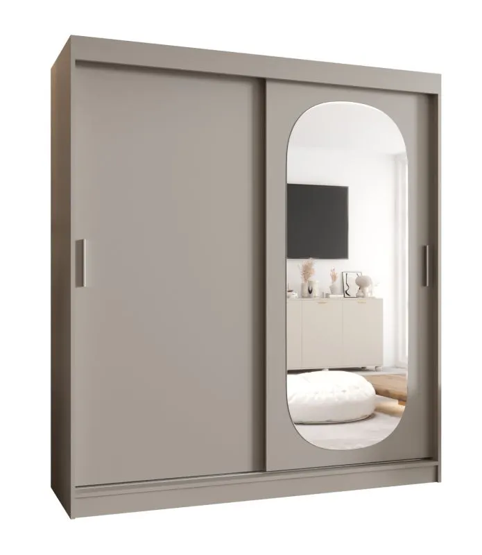 Armadio scorrevole Moldoveanu 16 | Cashmere | Specchio ovale | 1,8 m | 10 scomparti | 2 barre appendiabiti