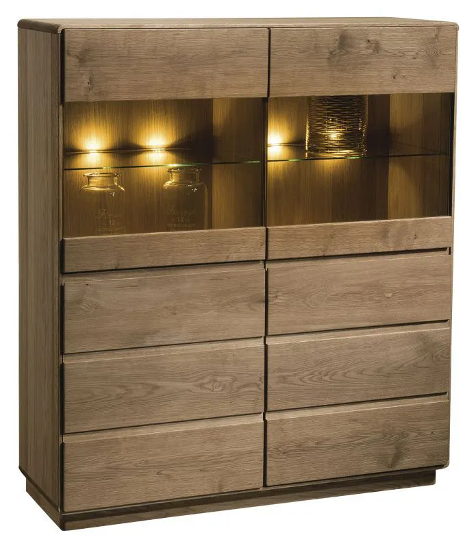 Vetrina Fazenda 19, colore: marrone scuro, parzialmente in rovere massiccio - 137 x 119 x 41 cm (A x L x P)