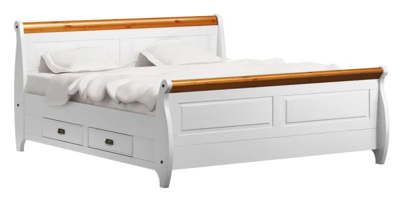 Letto matrimoniale Jabron 07 | Pino massiccio bianco/pino | 160 x 200 cm | 4 cassetti