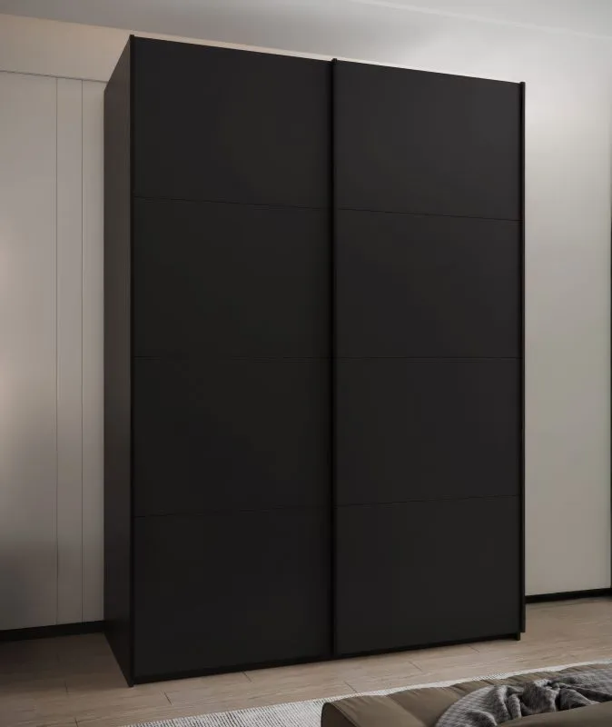 Armadio / Armadio con ante scorrevoli | 11 scomparti | 245,5 x 180 x 64 cm | 2 ante scorrevoli | 2 aste appendiabiti | 10 ripiani | Colore: nero | Chiusura ammortizzata