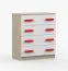 Cassettiera Smolikas 05 | 4 cassetti | rovere Sonoma e bianco | maniglie rosso legno | 90 x 80 x 40 cm