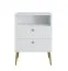Comodino Almyros 01 bianco | Maniglie e gambe oro | 2 cassetti | 1 vano a giorno | 69,5 x 50 x 34 cm