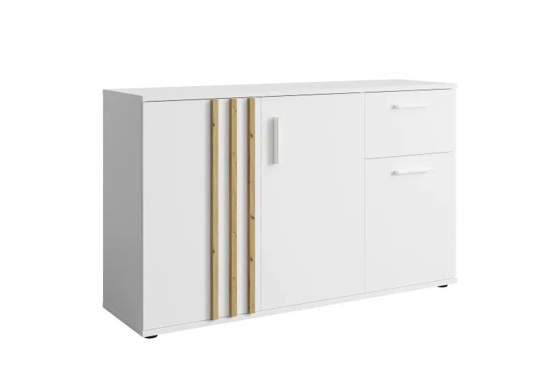 Madia "Elefsina" 02 | Bianco e rovere Artisan | 1 cassetto, 3 scomparti, 3 ante | 73 x 120 x 35 cm