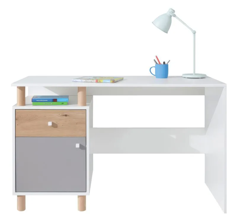 Scrivania cameretta Burdinne 09 | bianco rovere grigio | 76 x 125 x 55 cm | moderna e funzionale