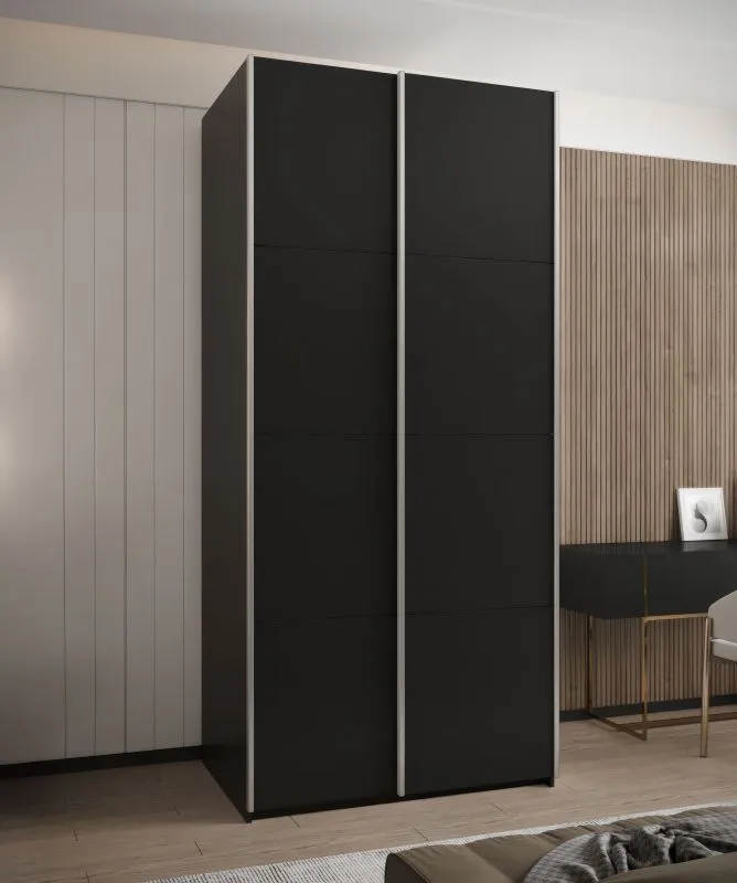 Armadio ad ante scorrevoli "Tampa", nero, 2 ante scorrevoli, 6 scomparti, 2 barre appendiabiti, Sistema "Soft-Close", bordi in ABS, 245,5 x 100 x 64 cm