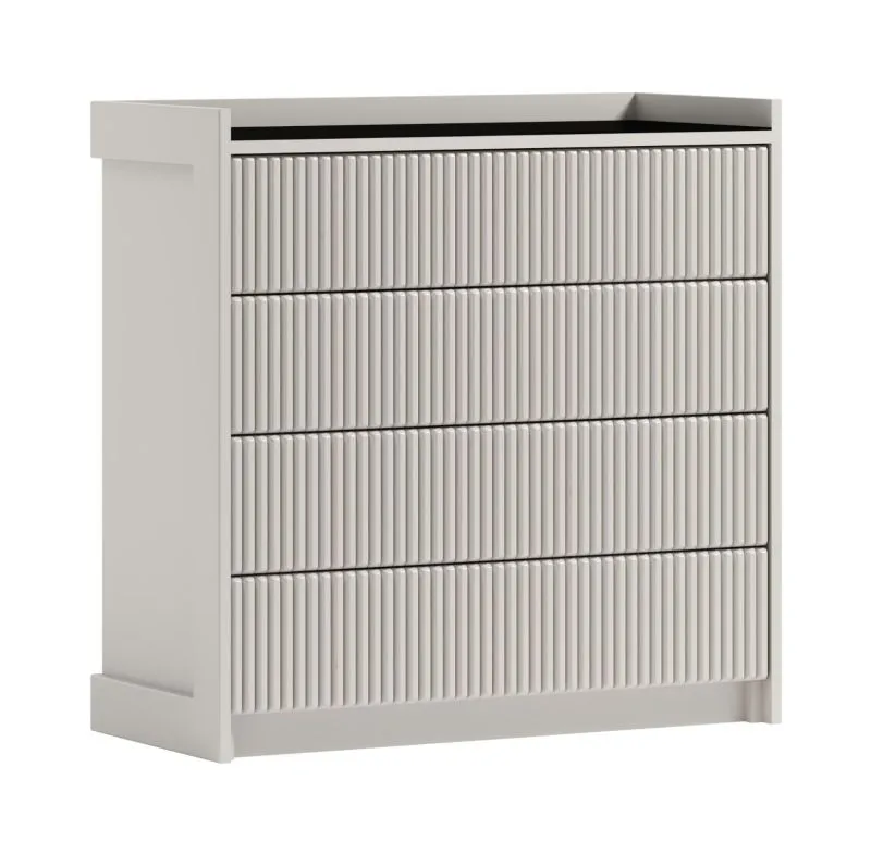 Cassettiera 4 cassetti cashmere | 90 x 90 x 40 cm | Chiusura ammortizzata | Push-to-open | Frontali scanalati | Vetro antisol