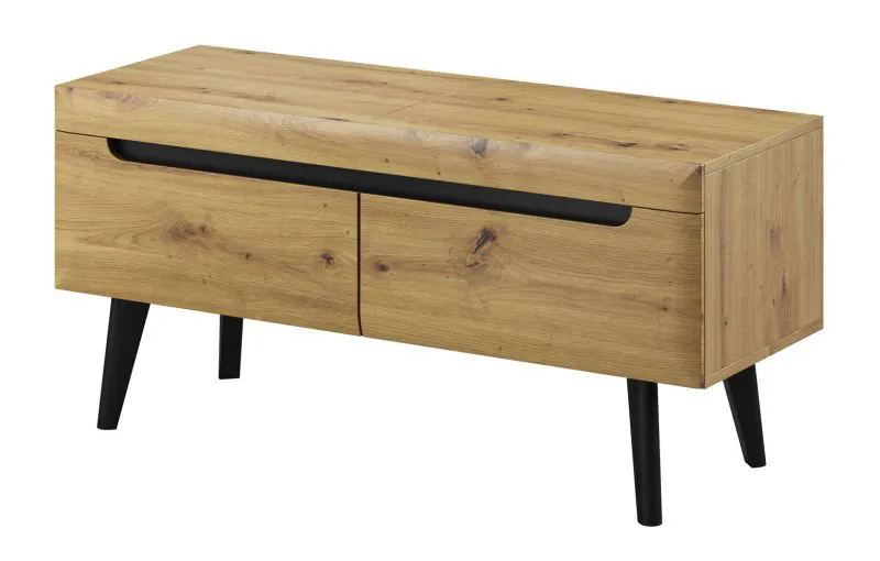 Mobile TV moderno con 2 cassetti | Rovere Artisan e nero | 50 x 107 x 40 cm | Polmadie 02