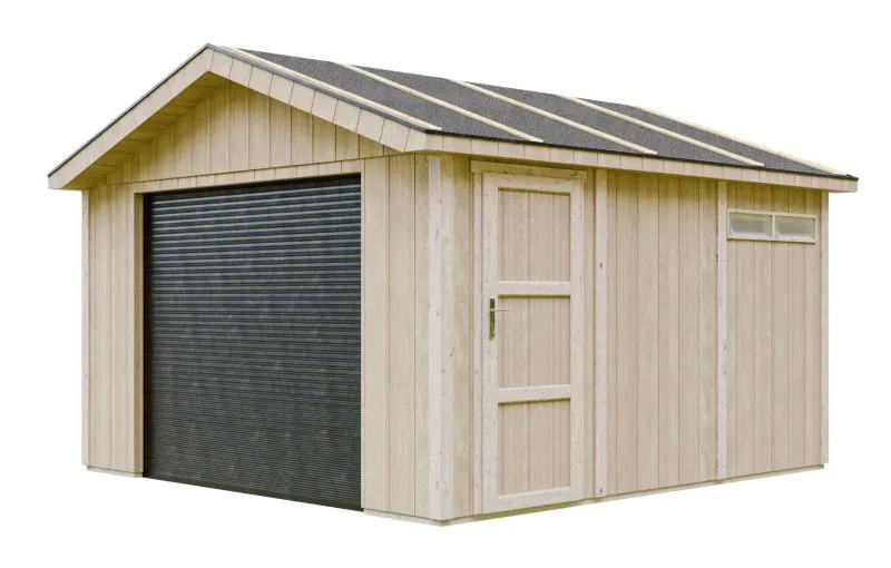 Garage Dobersberg senza pavimento, con porta elettrica a tapparella e 2 telecomandi, superficie utile: 13 m², tetto: rivestimento in bitume, 1 porta, 354 x 368 cm, finestre