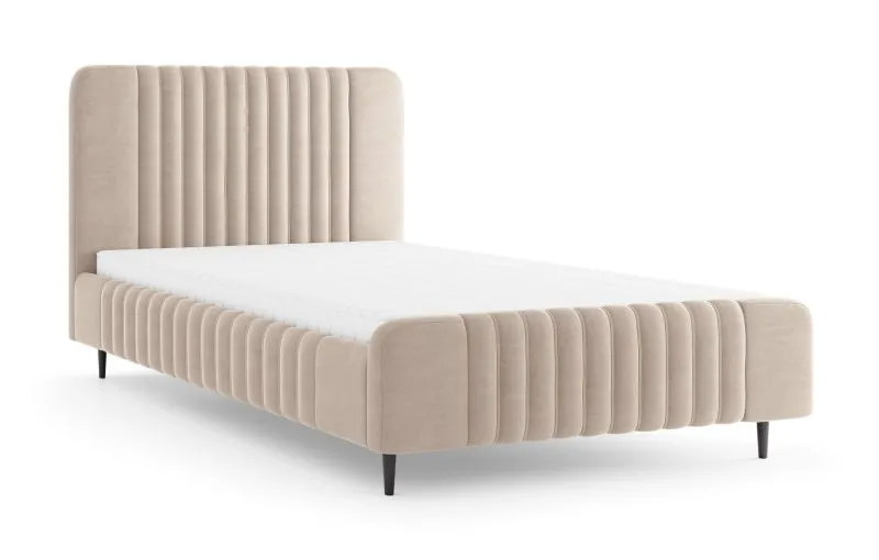 Letto singolo | letto per ospiti | superficie di sdraio 140 x 200 cm | cashmere | rivestimento in tessuto | rete a doghe inclusa | gambe in legno nero | Belladere 11