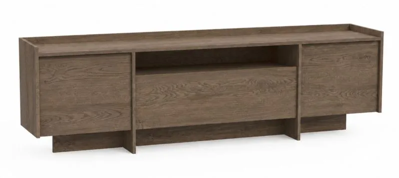 Mobile TV Illgau 02, Baltic Storm - marrone scuro, 57 x 197 x 38 cm, con 2 ante, 1 anta a ribalta e 4 scomparti, sistema di apertura a pressione, bordi in ABS