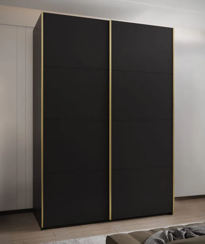 Armadio ad ante scorrevoli "Tampa", nero, 2 ante scorrevoli, 11 scomparti, 2 barre appendiabiti, Sistema "Soft-Close", bordi in ABS, 245,5 x 170 x 64 cm