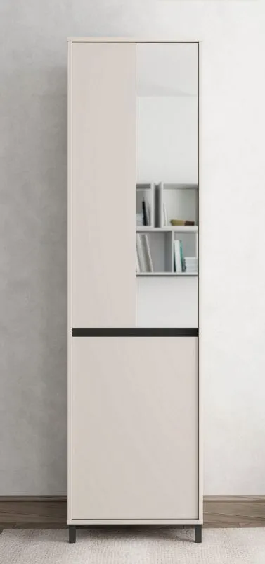 Armadio "Priboj" 01, color cashmere, 2 scomparti, 1 barra appendiabiti, specchio, bordi in ABS, 54,5 x 40 x 205,5 cm