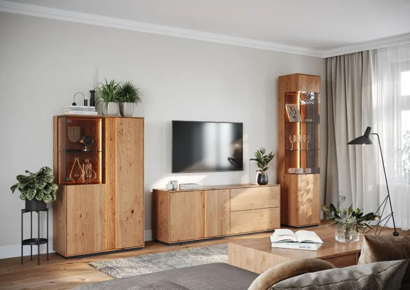 Set soggiorno 4 pezzi Sienne | Rovere selvatico massiccio | Apertura a pressione | Finitura spazzolata e oliata | Illuminazione LED inclusa