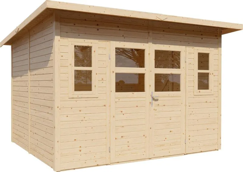 Casetta da giardino Freiberg 04 incl. pavimento, finitura naturale - Casetta da giardino prefabbricata da 19 mm, superficie utile: 7,15 m², tetto a una falda