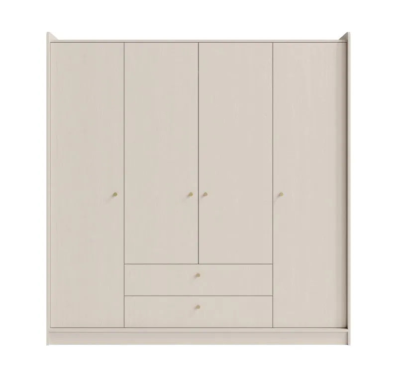 Armadio "Schaarbeek" 13, beige effetto legno, 4 ante a battente, 2 cassetti, 1 barra appendiabiti, 200 x 52 x 207 cm